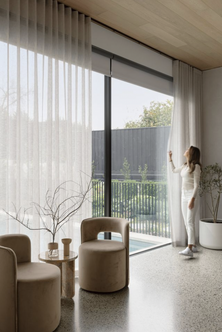 Sheer curtains with blockout roller blinds combination