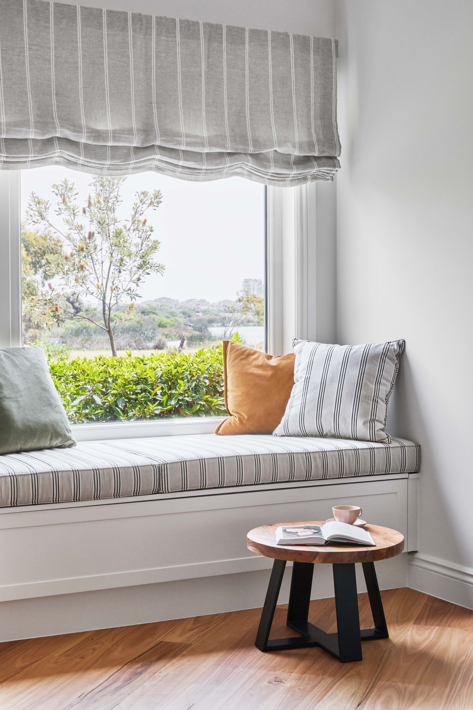 Layered sheers, decorative rods and Roman blinds in Williamstown