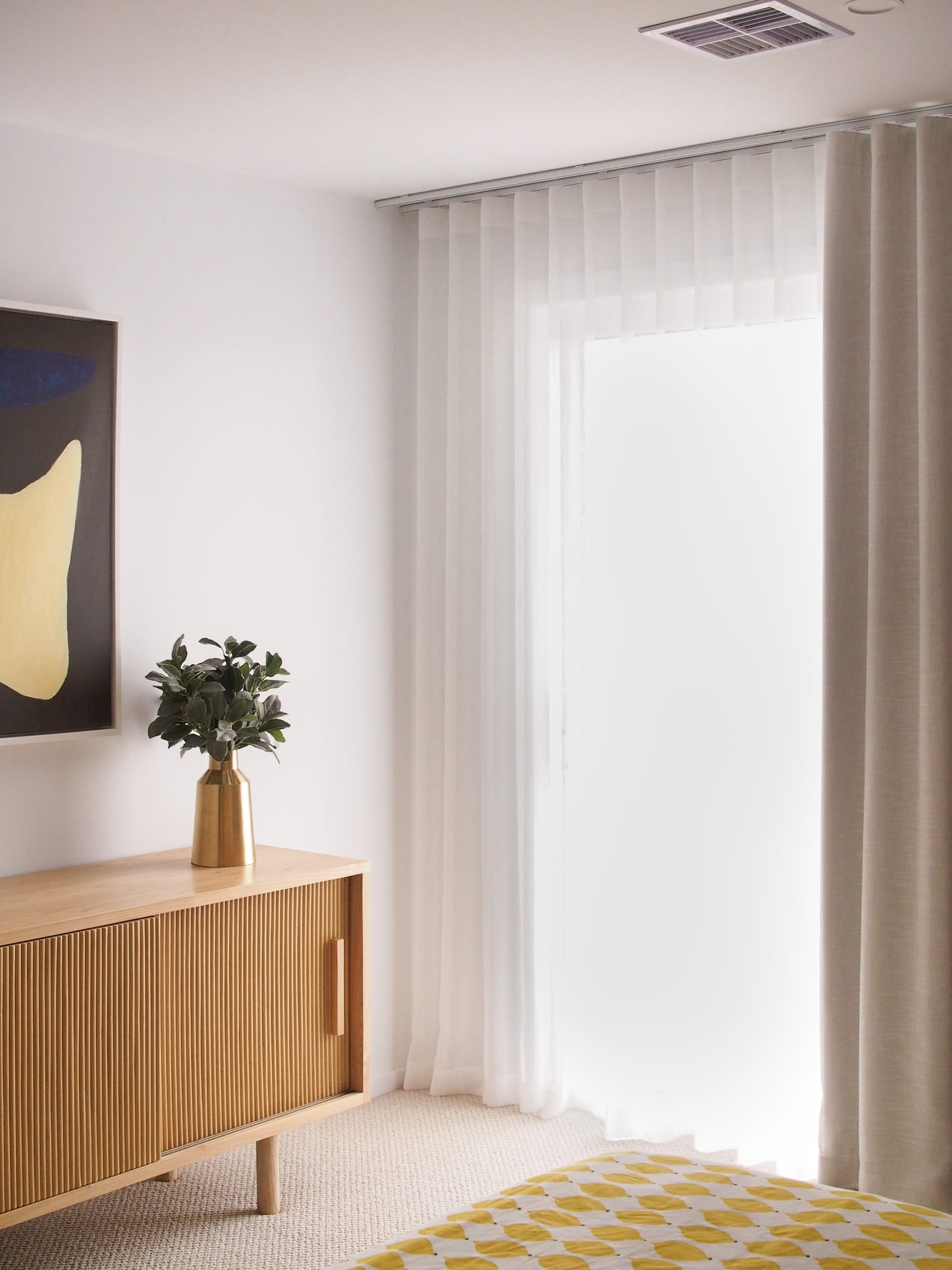 Blockout curtain in front with sheer behind — closed view