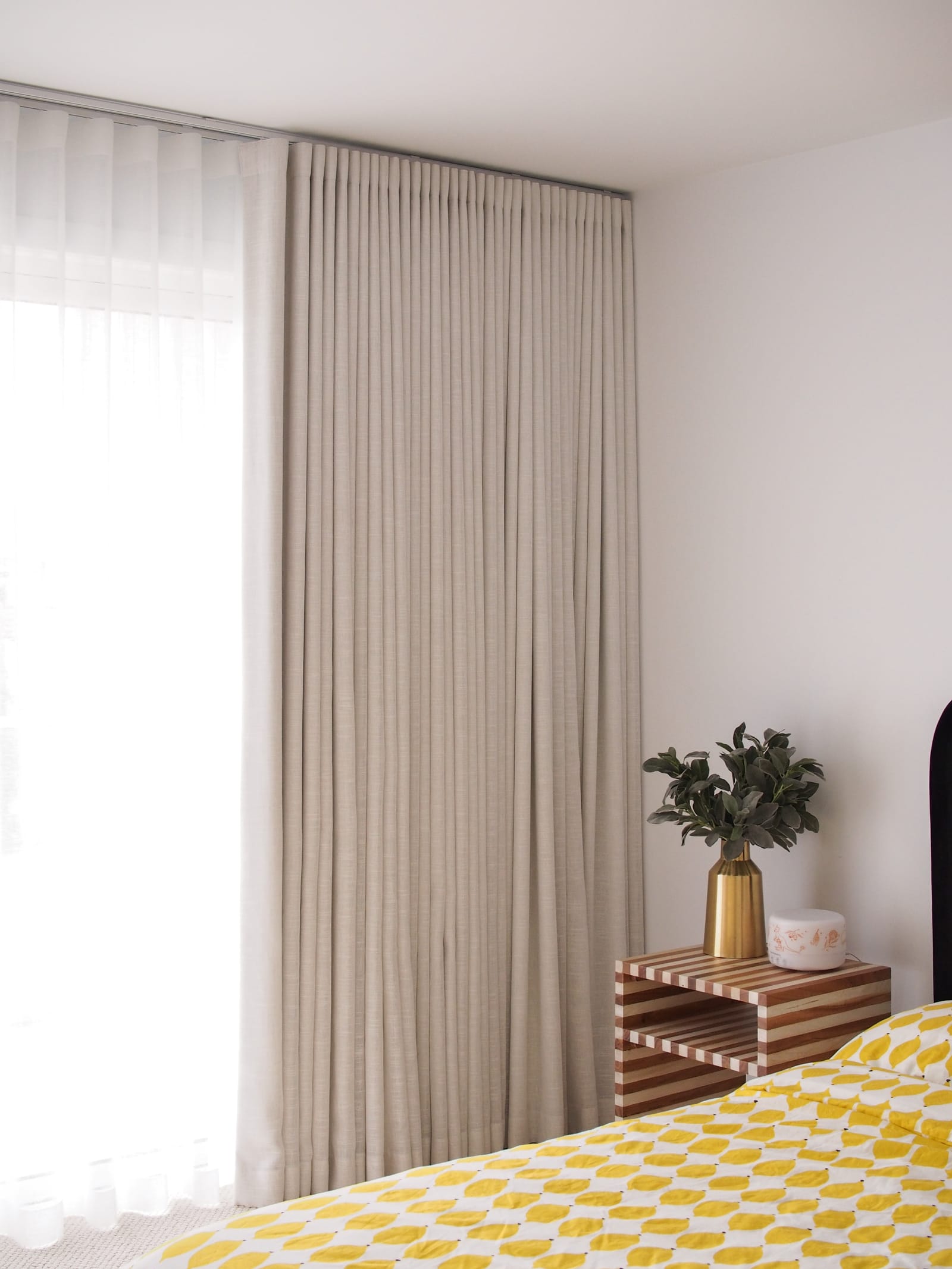 Blockout curtain in front with sheer behind — open view