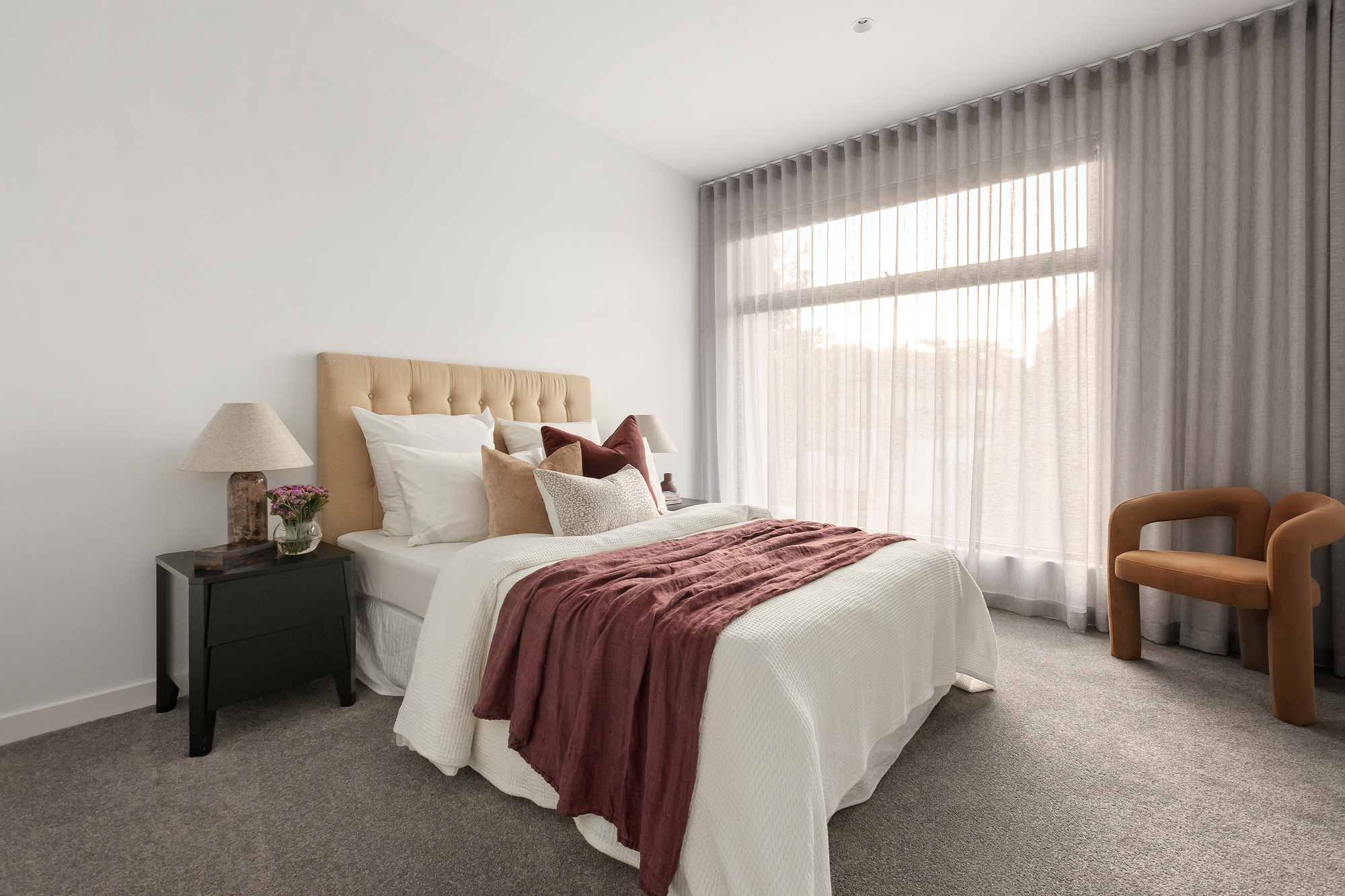 Glen Iris — bedroom with sheers and blockout roller blinds