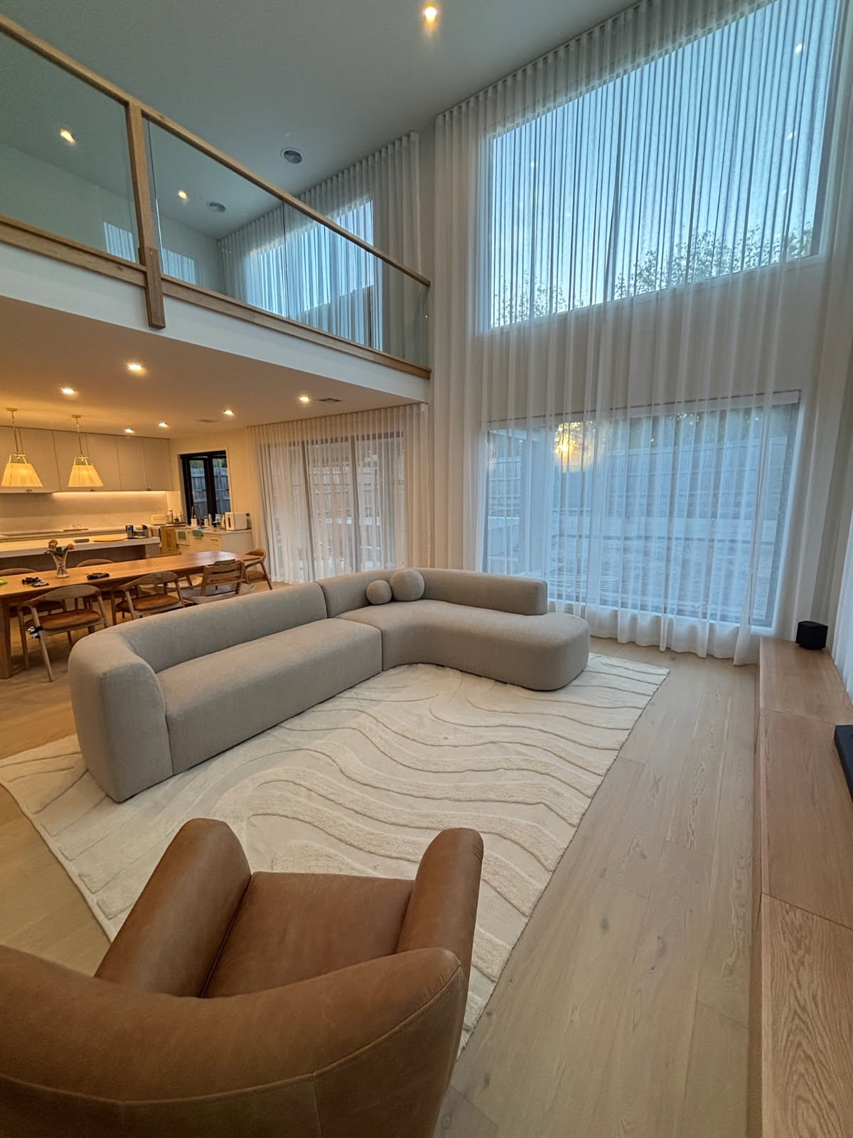 Glen Waverley VIC — Boutique Homes build with six-metre motorised sheer curtains by Tiptop Blinds