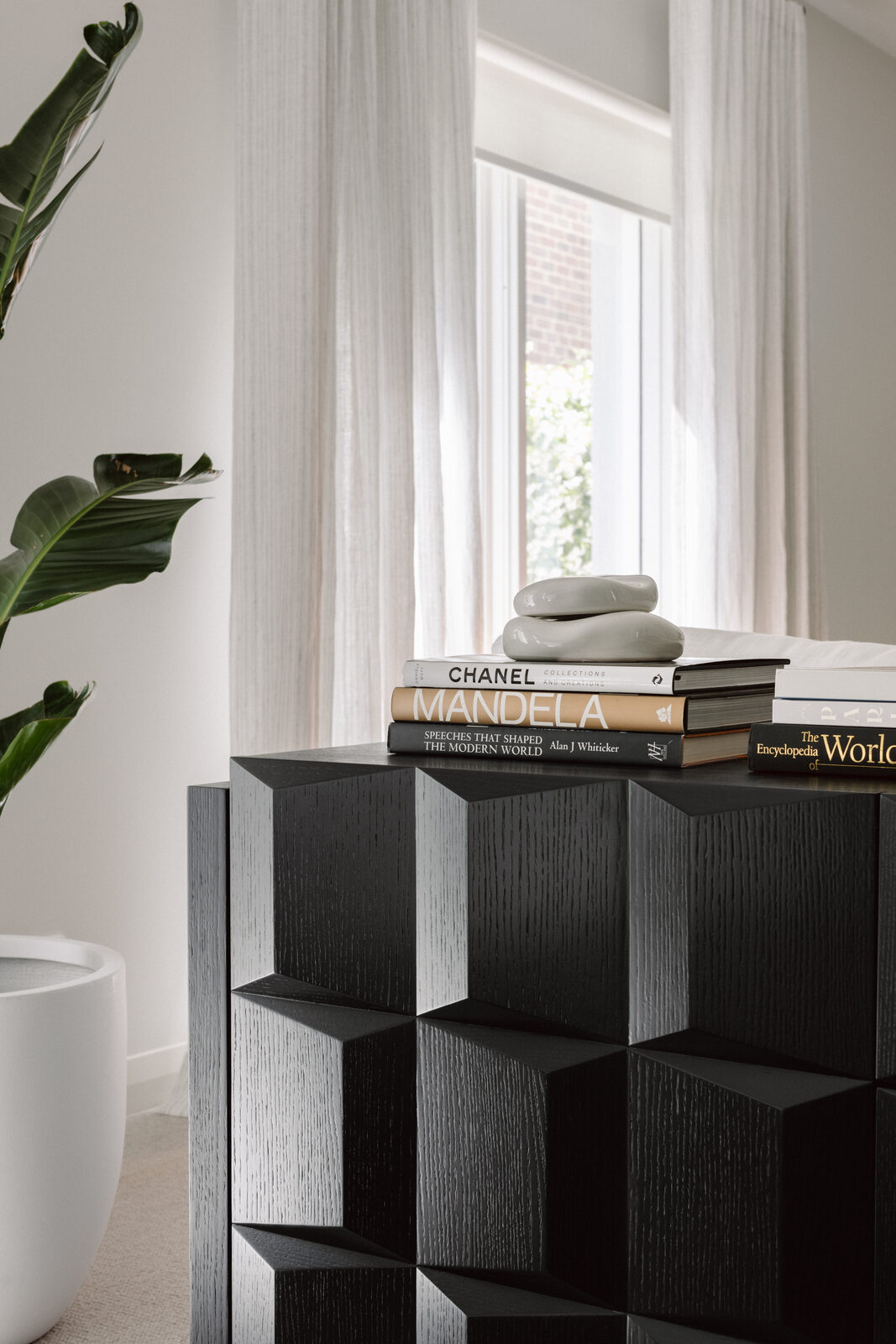 Hawthorn East — calming olive palette with puddled linen drapery