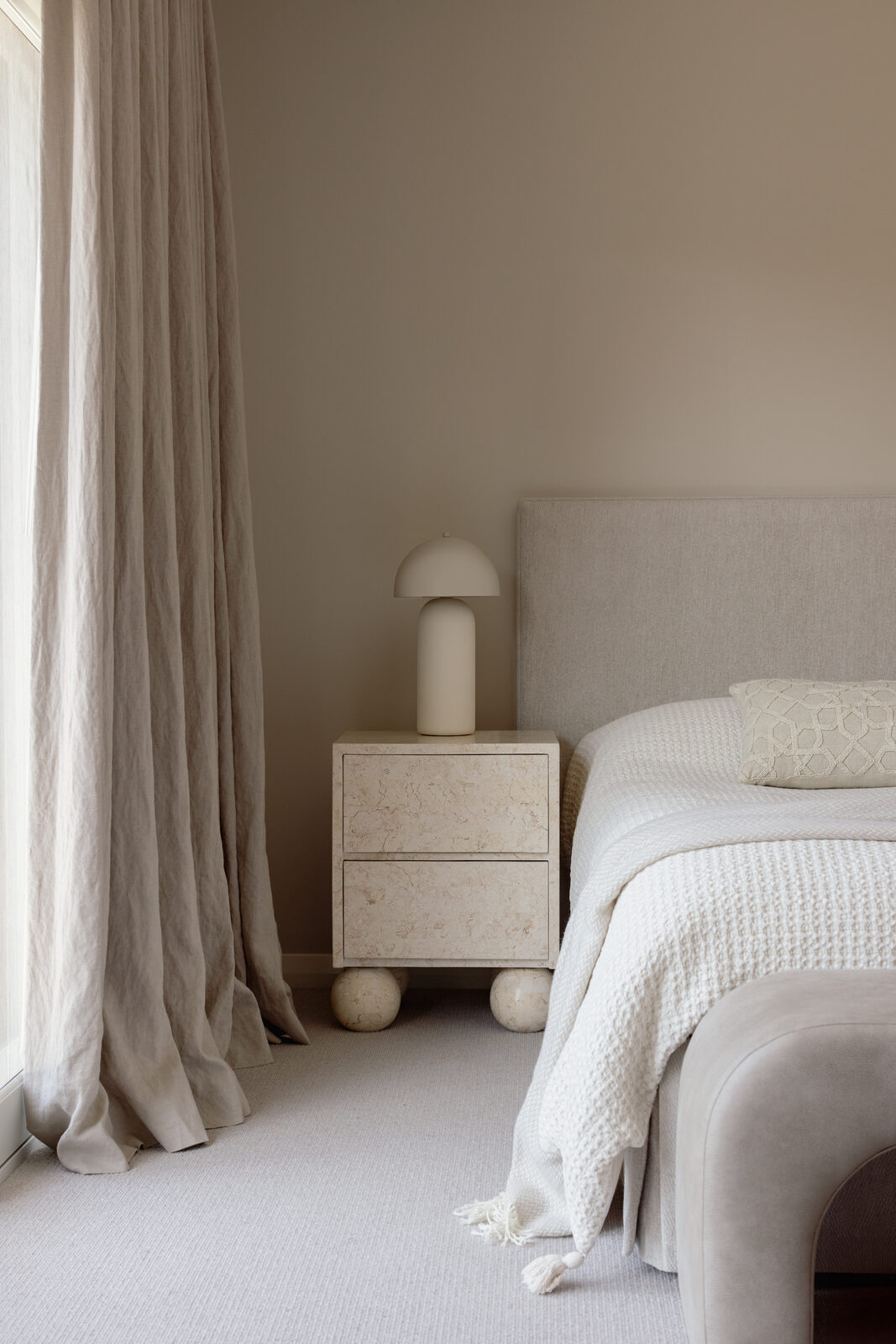 Hawthorn East — master bedroom blockout-lined sheer drapery detail