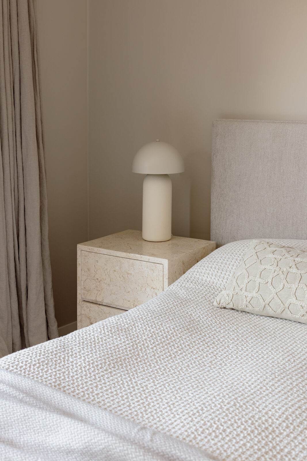 Hawthorn East — master bedroom Mokum Satori linen drapery