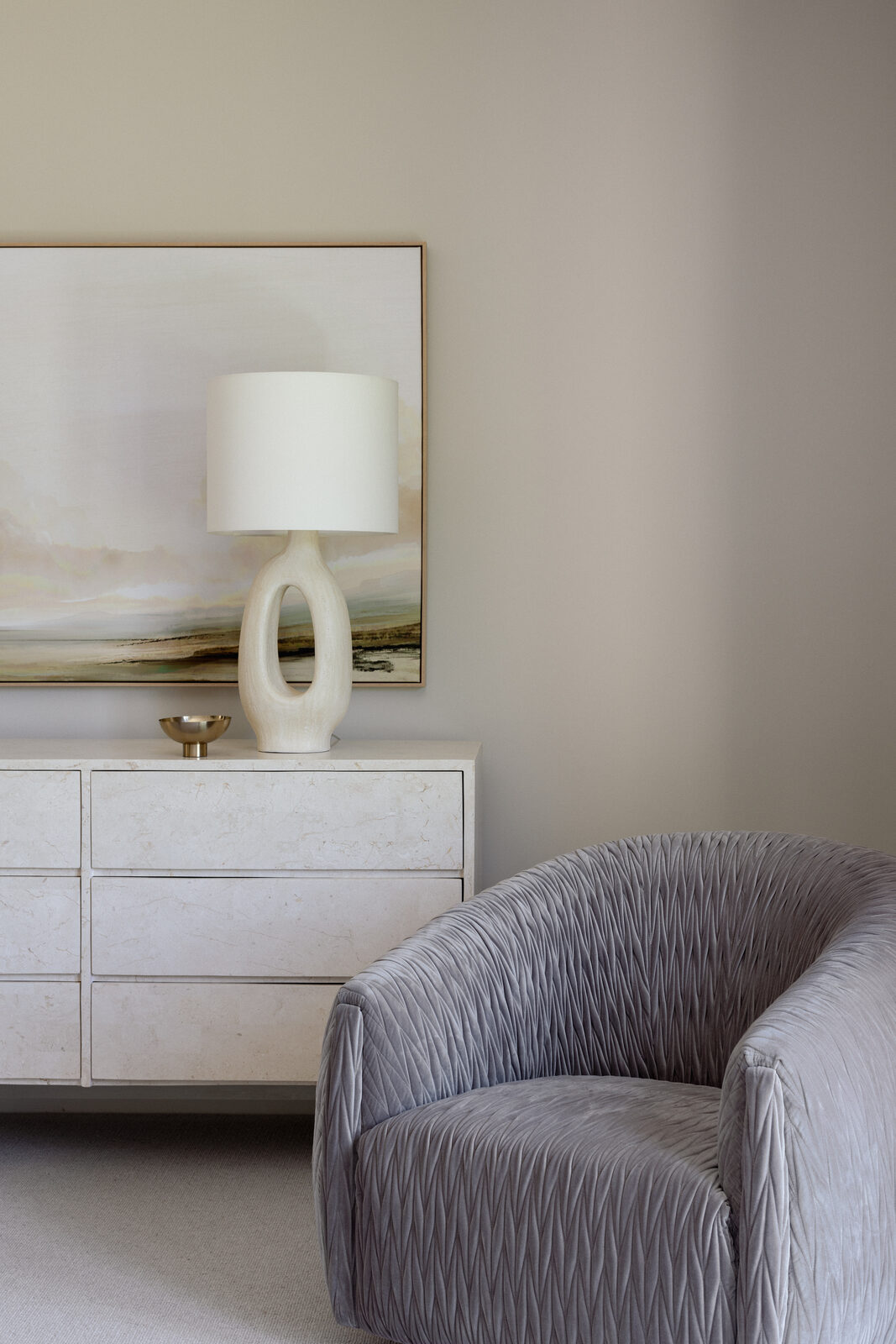 Hawthorn East — master bedroom puddling linen curtains